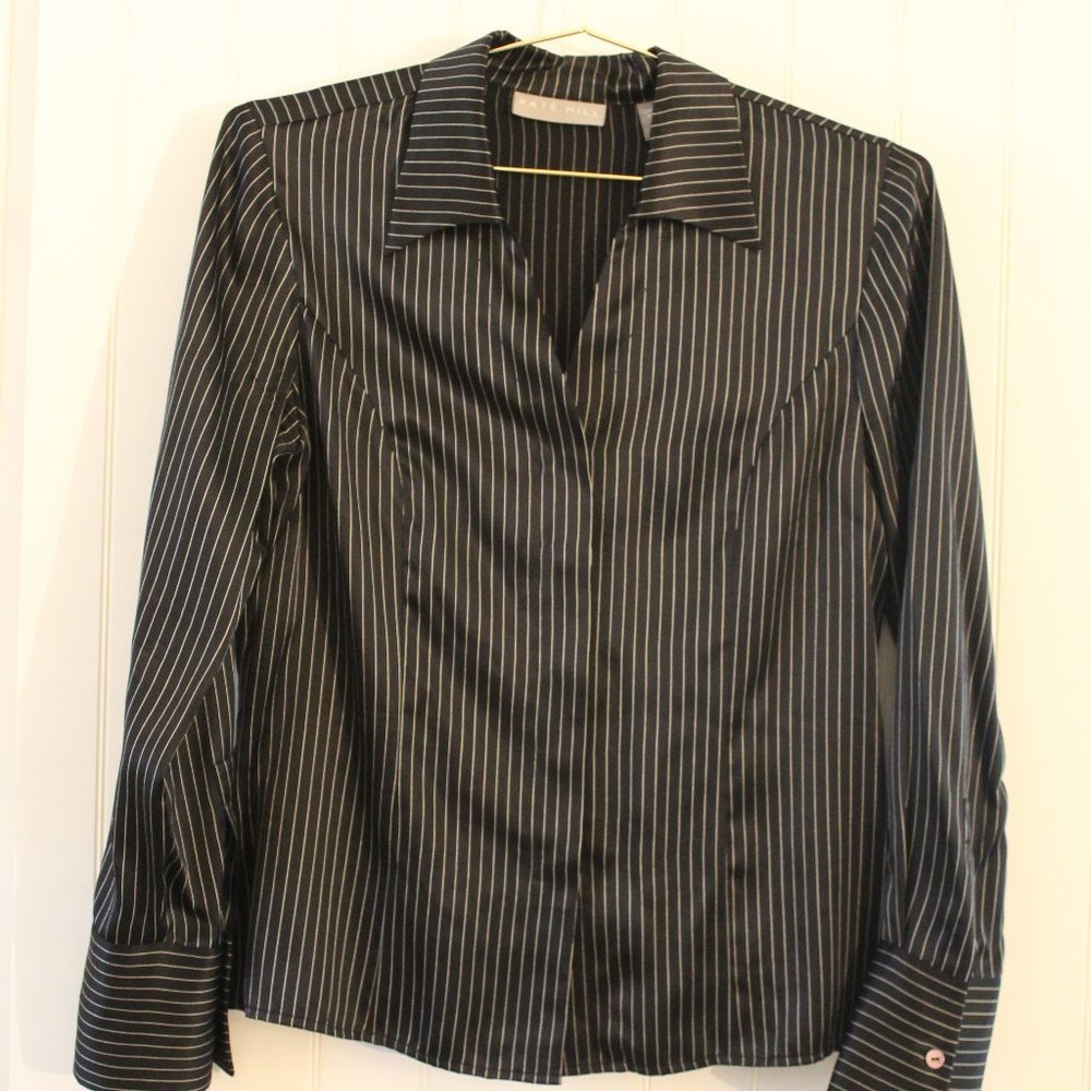 Kate Hill ✤ SILK Pinstripe Collared Button Blouse